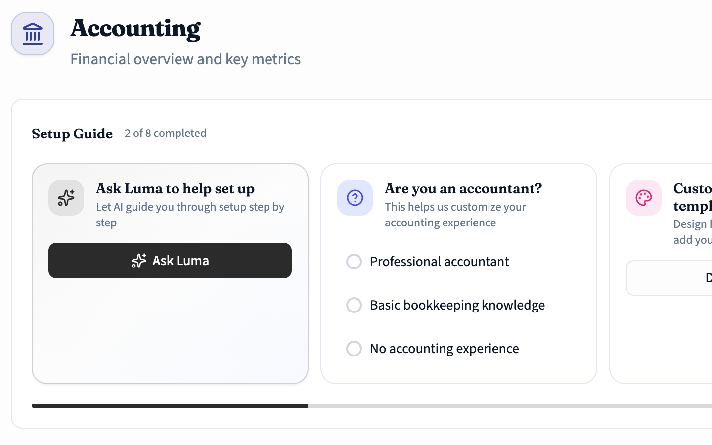 PanLuma Accounting — Dashboard showing revenue, expenses, and financial reports