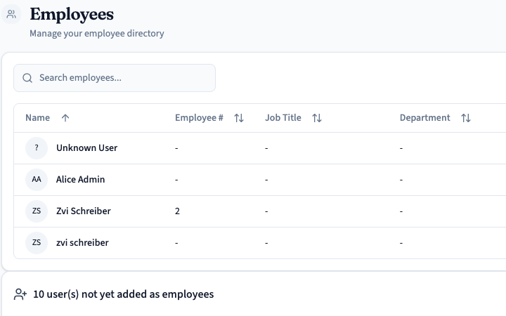 PanLuma People — Employee directory with status, job titles, and department information